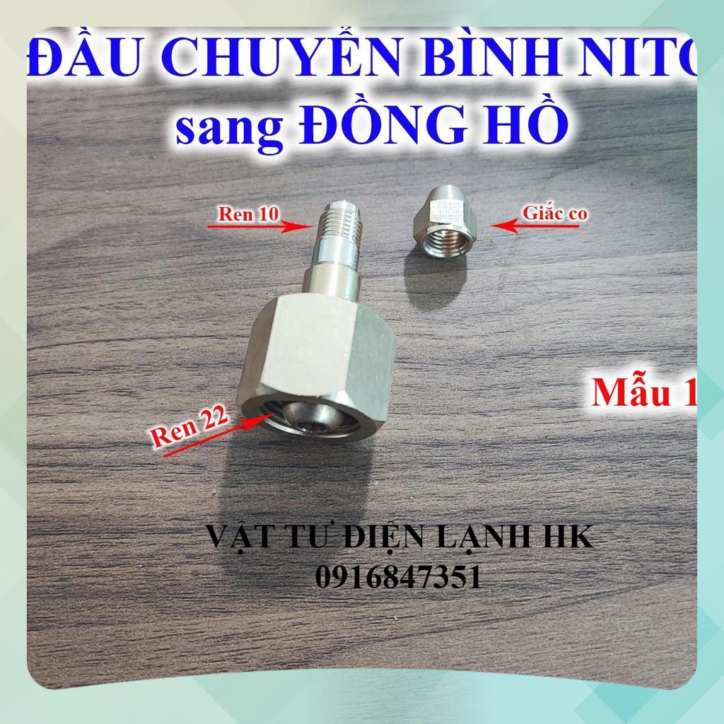 Bộ đầu chuyển đổi bình khí nito, oxy sang đồng hồ áp suất nạp Gas - Đầu chuyển Ni tơ gió đá dây nạp ga Xịn