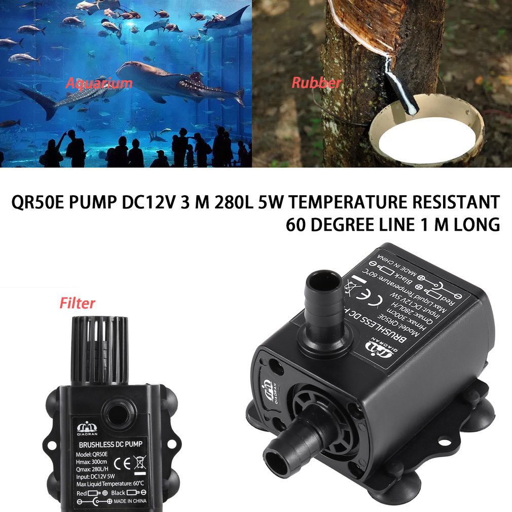 ✿vivi✿Mini Brushless DC Water Pump DC 12V 5W 280L/H Lift 300cm Submersible Fountain
