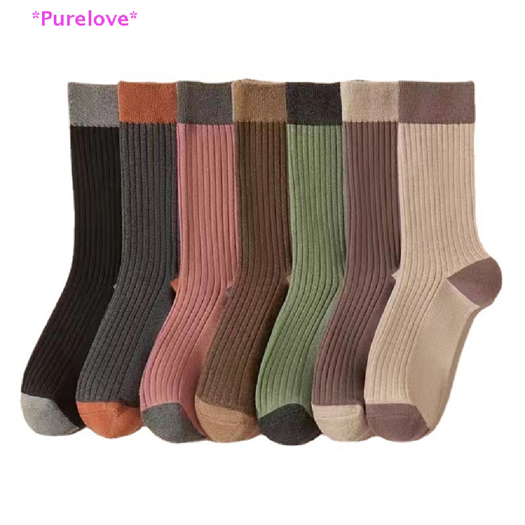 Vớ Cotton Cổ Vừa Màu Trơn Dễ Phối Đồ Thời Trang Xuân Thu Phong Cách Harajuku Mới