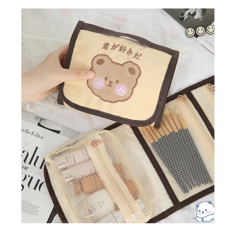 Túi Đựng Mỹ Phẩm Di Động Họa Tiết Hoạt Hình Xinh Xắn Gấp Gọn Tiện Dụng