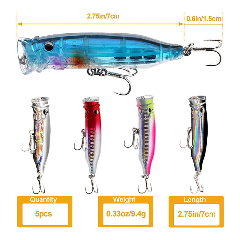 Set 5 Mồi Giả Nhử Cá Bằng Nhựa Cứng Kèm Móc Câu