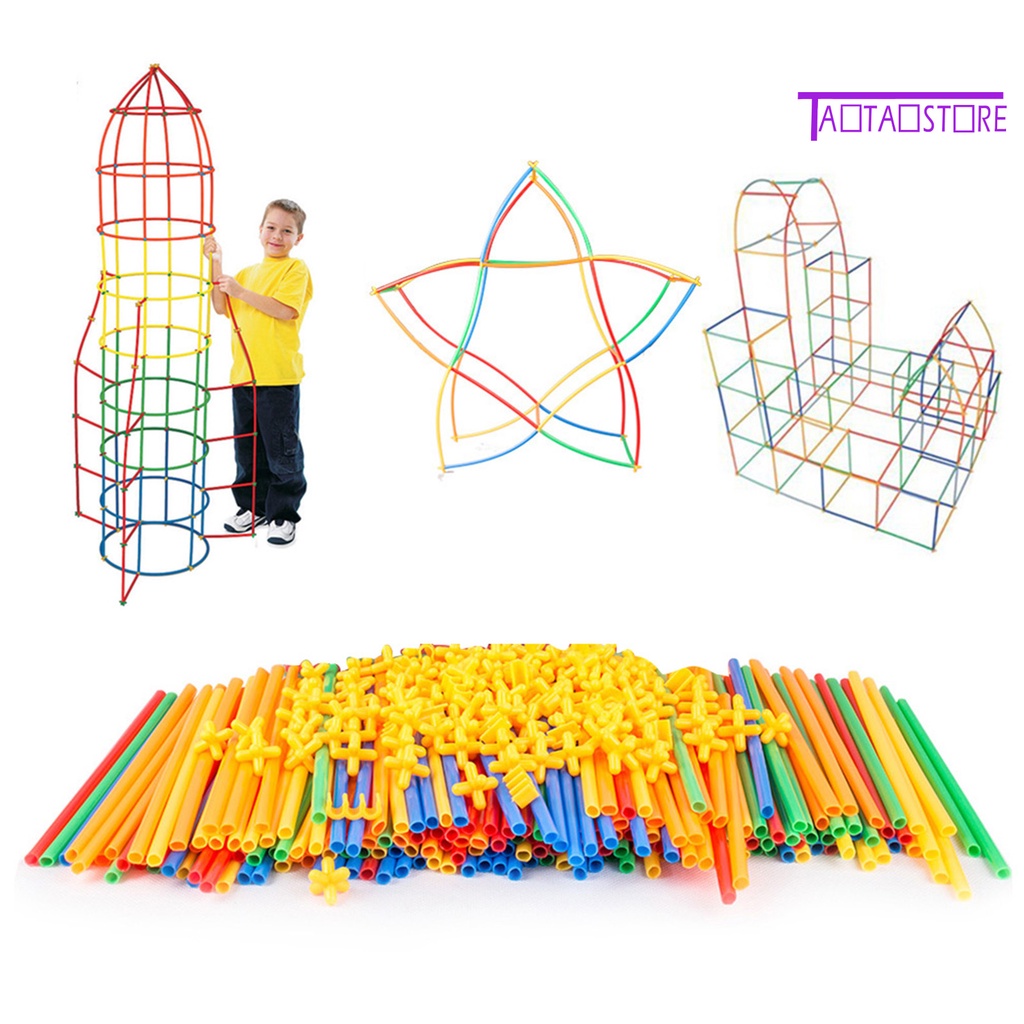 Bộ 400 Ống Hút Xếp Hình 4D Sáng Tạo Cho Bé Mẫu Giáo