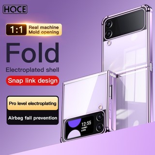 Hoce Khung Mạ Điện Trong Suốt Ốp Lưng Điện Thoại Samsung Galaxy Z Flip 4 5 zflip3 zflip5 zflip6 5G Túi Khí Chống Rơi Bảo Vệ Chống Sốc Vỏ Mềm