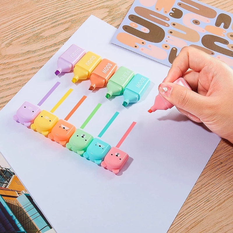 Set 4 / 5 / 6 Bút Đánh Dấu Mini Họa Tiết Gấu Hoạt Hình Màu Macaron Dành Cho Học Sinh