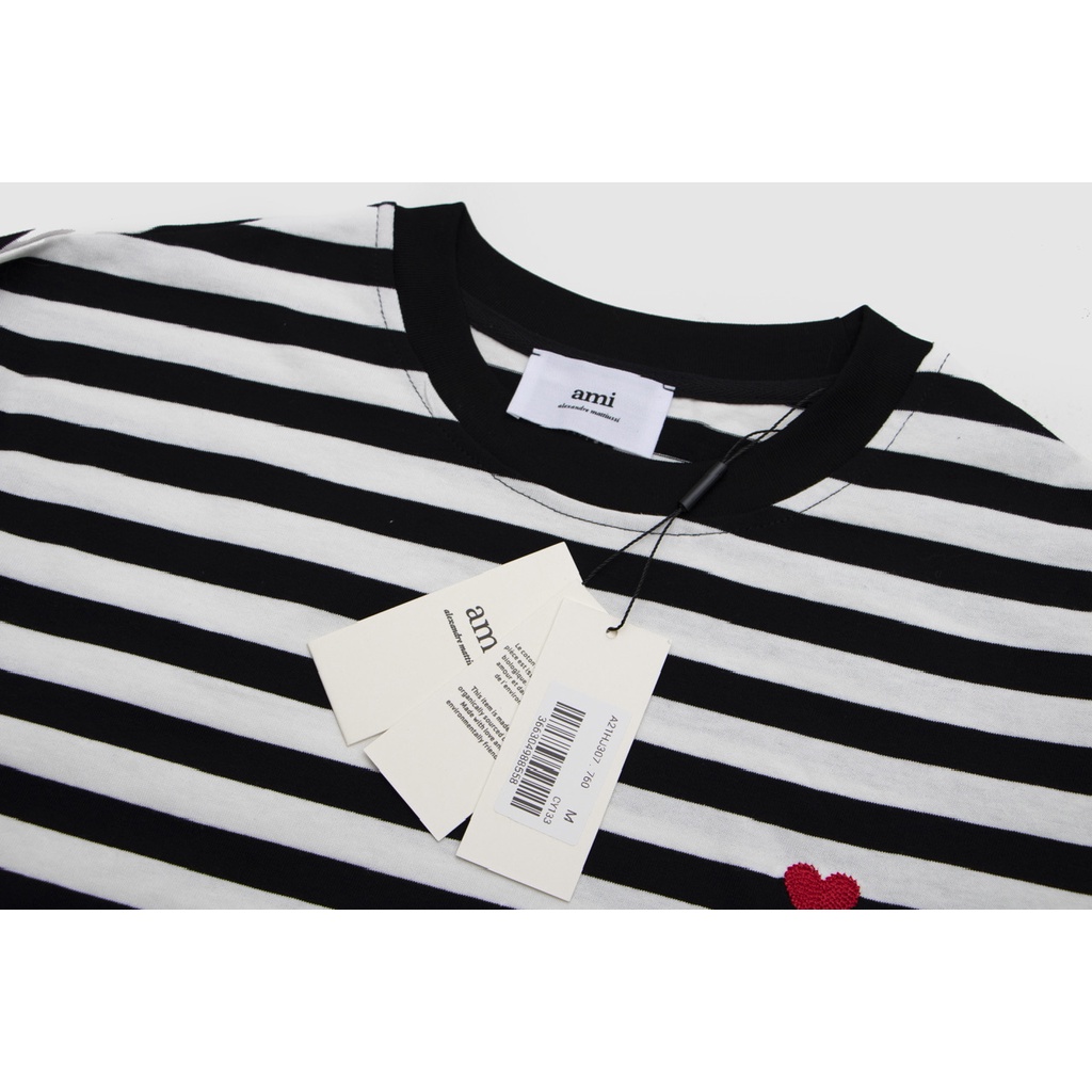 ❤❀   ❤ Áo Thun Cotton Ngắn Tay Dáng Rộng Kẻ Sọc Thêu Trái Tim Xinh Xắn Cho Cặp Đôi