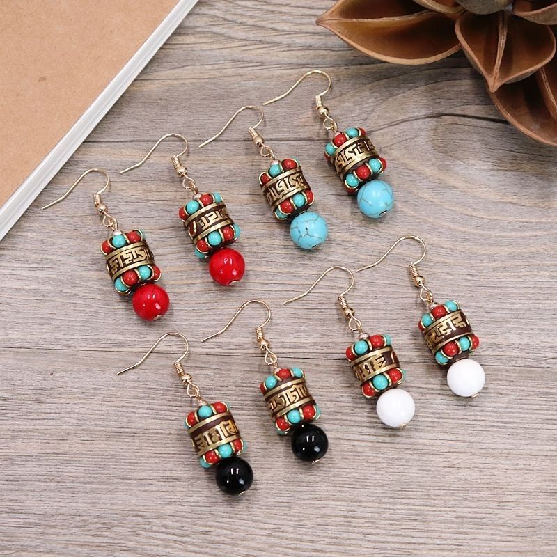 Bông Tai Phong Cách Dân Tộc Nepal Tây Tạng Đơn Giản Độc Đáo Cho Nữ pe3.6