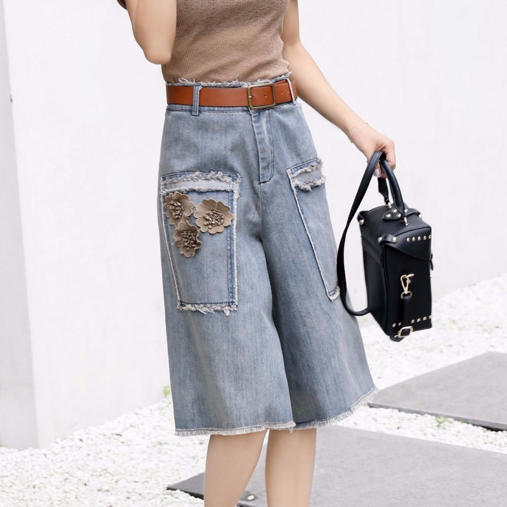 Quần Jeans Lửng Ống Rộng Phong Cách Hàn Quốc Mới Cho Nữ