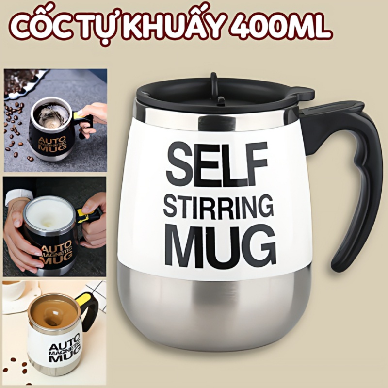 Cốc Tự Khuấy Self Stirring Mug, Dùng Pha Đồ Uống Tự Động Inox Giữ Nhiệt Đa Năng - Pha Cafe ,Trà, Ngủ Cốc Dễ Dàng, nhanh