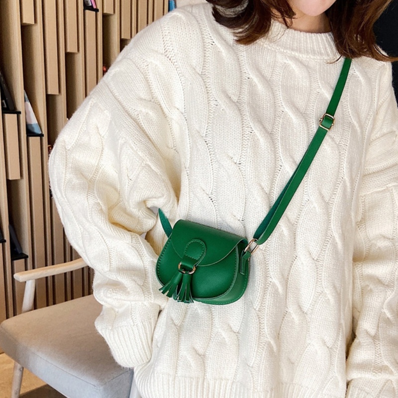 Túi Da PU Đeo Chéo Phối Tua Rua Dễ Thương Dành Cho Bé Gái