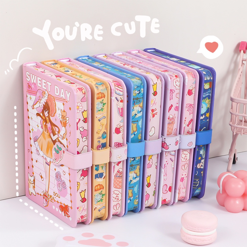 Sổ Tay Khổ A6 64k Có Khóa Nam Châm Màu Sắc Xinh Xắn