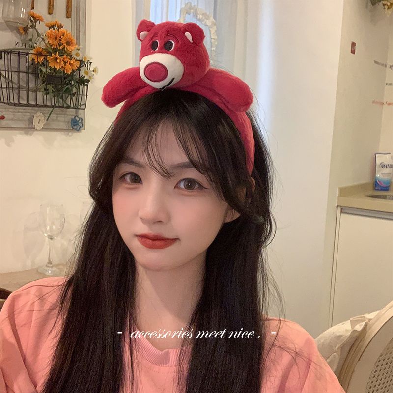 Set 2 Băng Đô Cài Tóc Hình Gấu / Dâu Tây Bằng Lông Nhung Dễ Thương Xinh Xắn sn2