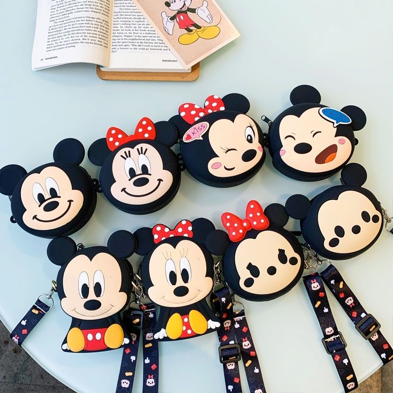 Túi Đeo Vai Mini Bằng Silicon Hình Mickey Minnie Mickey stitch Hello Kitty Dino Pikachu
