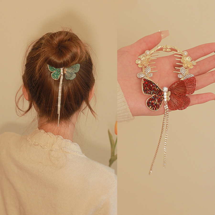 Kẹp Tóc Tua Rua Đính Đá / Ngọc Trai / Hoa / Bướm Bằng Hợp Kim Phong Cách Hàn Quốc Cho Nữ