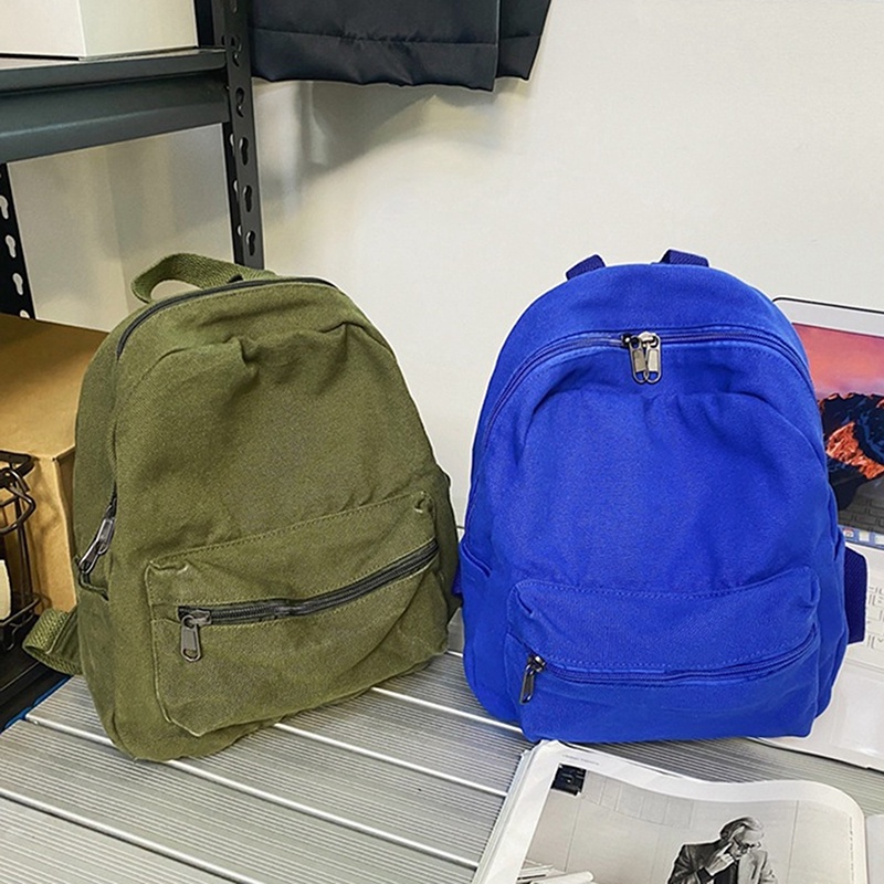 Ba Lô Vải Canvas Mini Màu Trơn Đơn Giản Thời Trang 2022 Mới Cho Nam Nữ