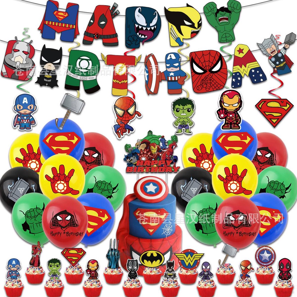 Bộ Bong Bóng Họa Tiết Spiderman Captain America Trang Trí Tiệc Sinh Nhật Cho Bé