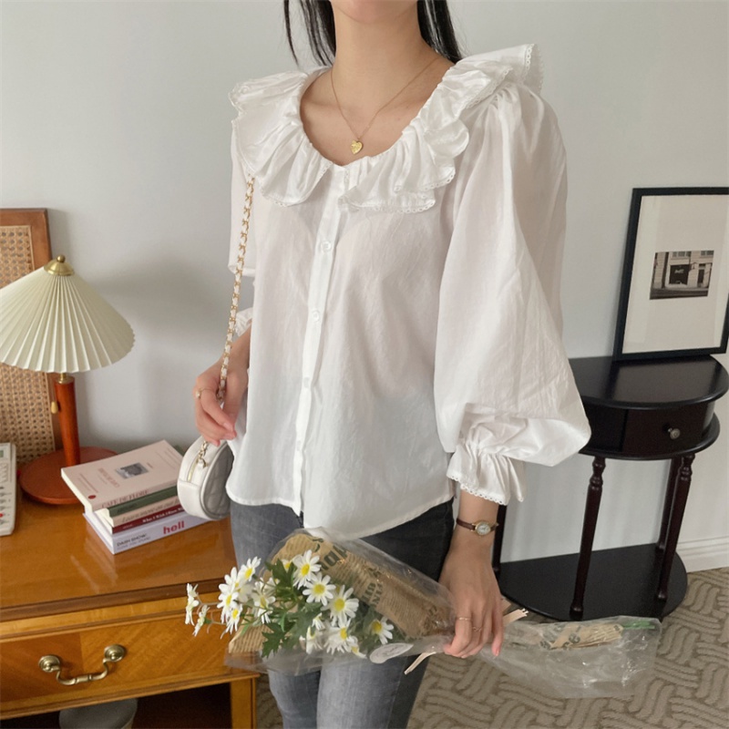 Áo Sơ Mi Tay Phồng Cổ Búp Bê Dáng Rộng Thời Trang Cho Nữ