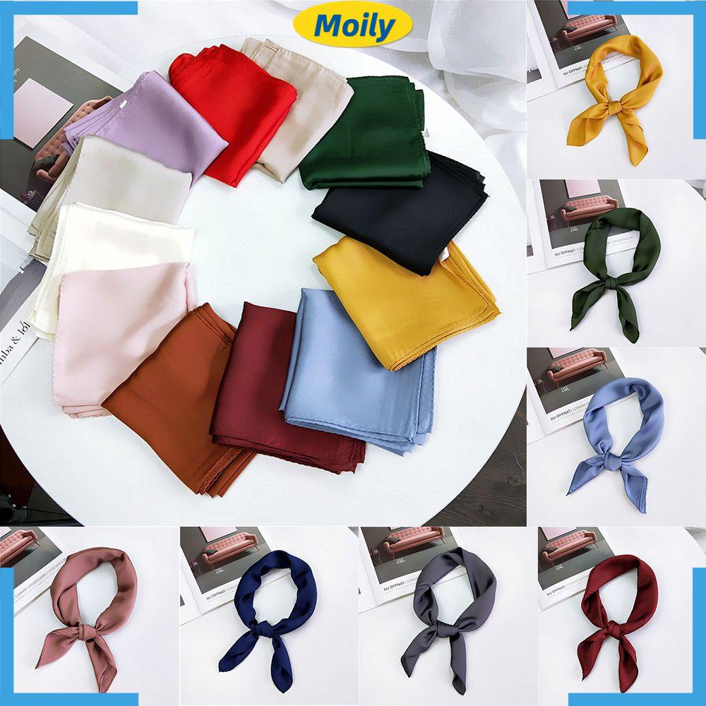 Khăn Choàng Lụa Satin Hình Vuông Màu Trơn Phong Cách Vintage Cho Nữ