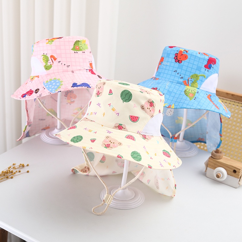 Mũ Chống Nắng Đi Biển Vành Rộng Họa Tiết Khủng Long Hoạt Hình Thời Trang Mùa Hè Cho Bé Trai