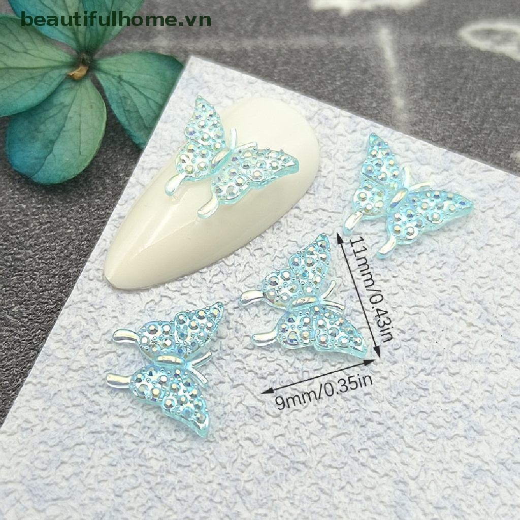 Set 50 Phụ Kiện Trang Trí Móng Tay Hình Bướm 3D Nhiều Màu Sắc Bằng Nhựa Resin