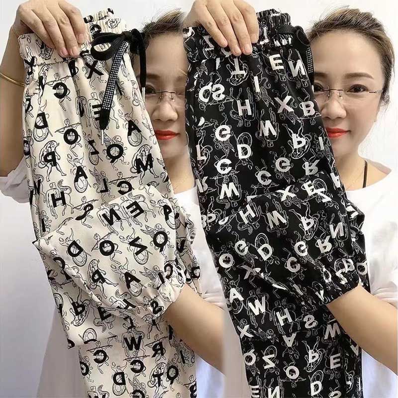 Plus Quần Dài Vải Lụa Lạnh Mỏng Dáng Rộng In Họa Tiết Thời Trang Mùa Hè Cho Nữ