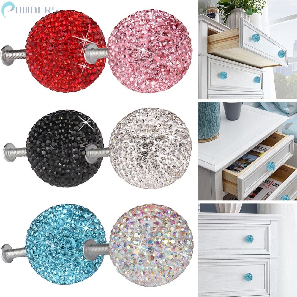 Set 2 Tay Cầm Tủ Quần Áo Đính Đá Lấp Lánh Màu Đỏ / Xanh Dương / Hồng