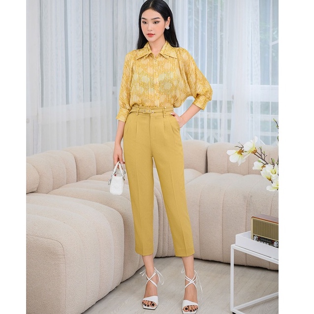 Quần công sở sáng bagyy vàng- chất liệu chéo hàn cao cấp Orchid AH6B032