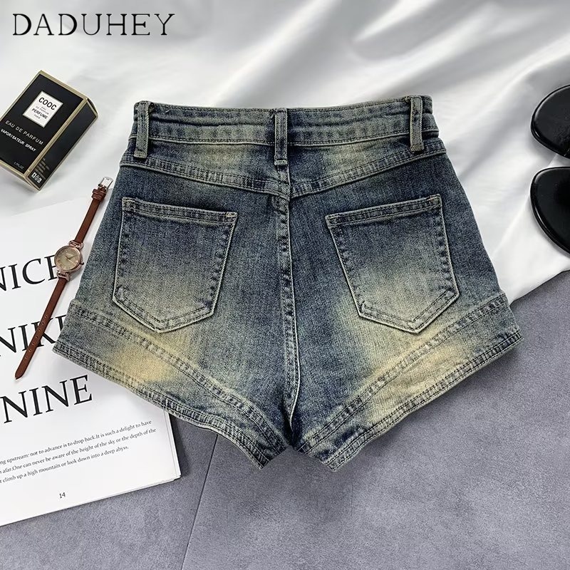 Quần short DADUHEY vải denim lưng cao retro thời trang phong cách Hàn Quốc 2023