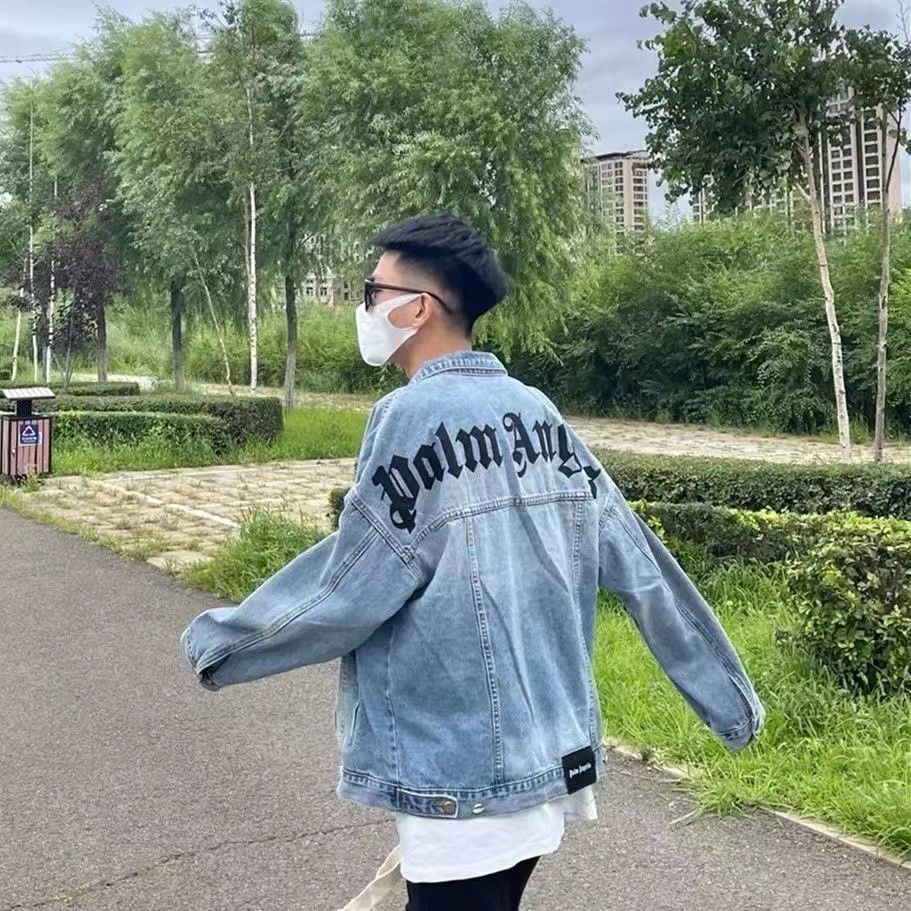 Hàng Bán Chạy!F & X Áo Khoác Denim In Chữ Sanskrit Phong Cách Cá Tính Cho Cặp Đôi