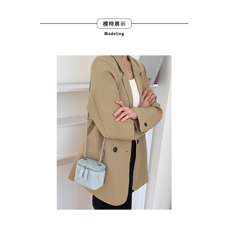 Túi Xách Mini Chất Liệu Denim Phối Dây Xích Phong Cách Retro 2023 Cho Nữ