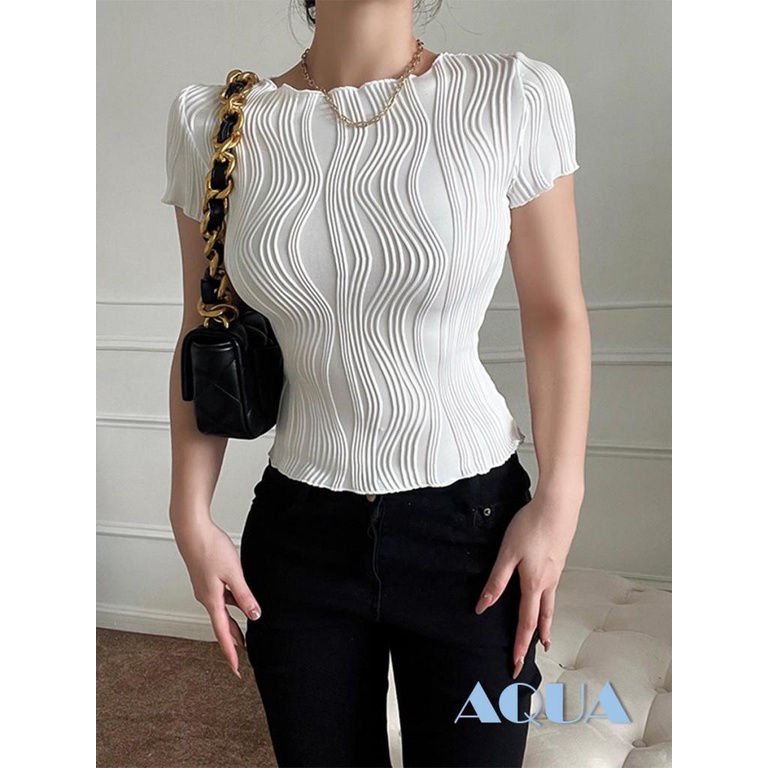 Áo Croptop Tay Ngắn Cổ Tròn Màu Trơn Thời Trang Mùa Hè Cho Nữ