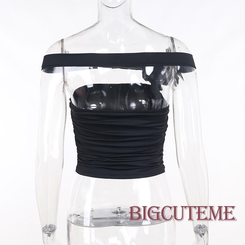 Áo Croptop Trễ Vai Không Tay Màu Trơn Kèm Khăn Choàng In Hoa Thời Trang Mùa Hè Cho Nữ