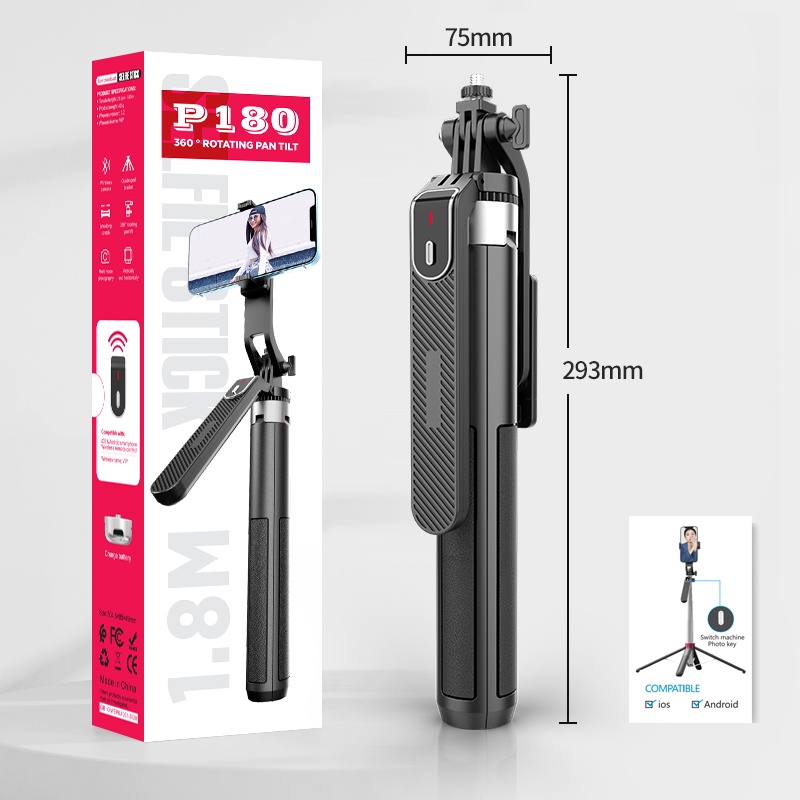 Gậy Tự Sướng Dài 1.8m Xoay 360 Độ Cho Điện Thoại° Giá Đỡ Ba Chân Bluetooth Không Dây Xoay Được Kèm Điều Khiển Từ Xa Với Bộ Đèn Và Gậy Ba Chân