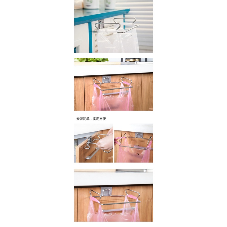 Khung Treo Móc Túi Rác Inox Gài Tủ Bếp - Treo Khăn Tiện Dụng - Vệ Sinh Nhà Bếp
