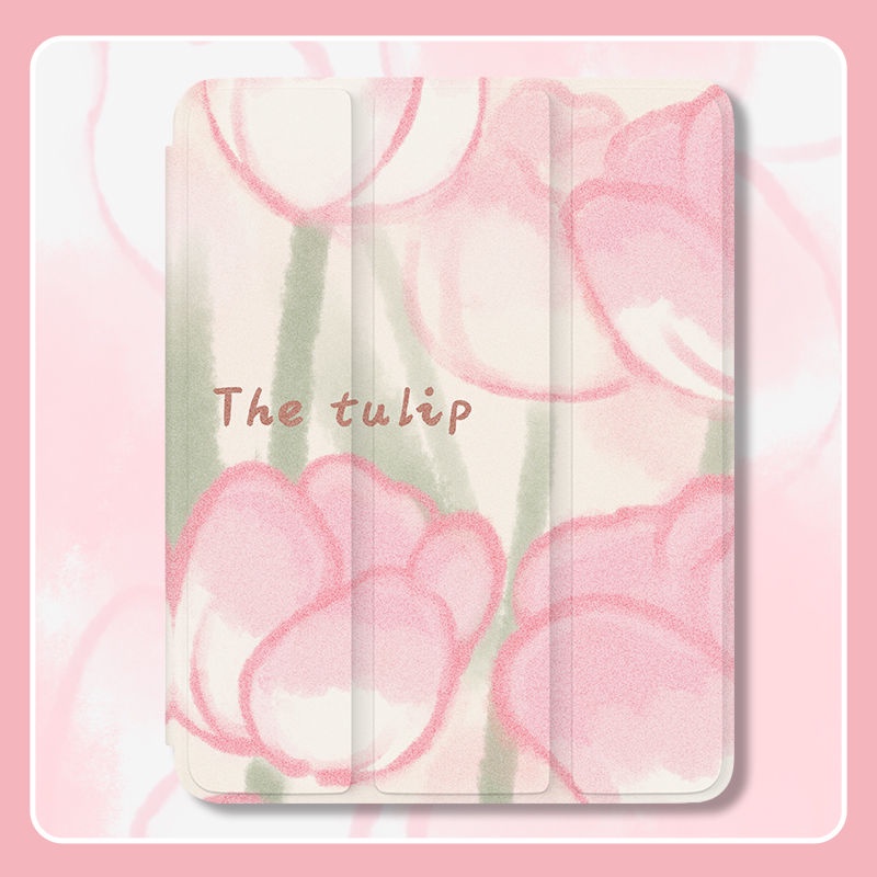 Ốp Máy Tính Bảng Họa Tiết Hoa Tulip Kèm Giá Đỡ Bút Cho iPad Gen10 Air5 Gen910.2 Pro11 2022 Air4 Gen8 Gen7 Gen6 Gen5 Air2 Pro 9.7