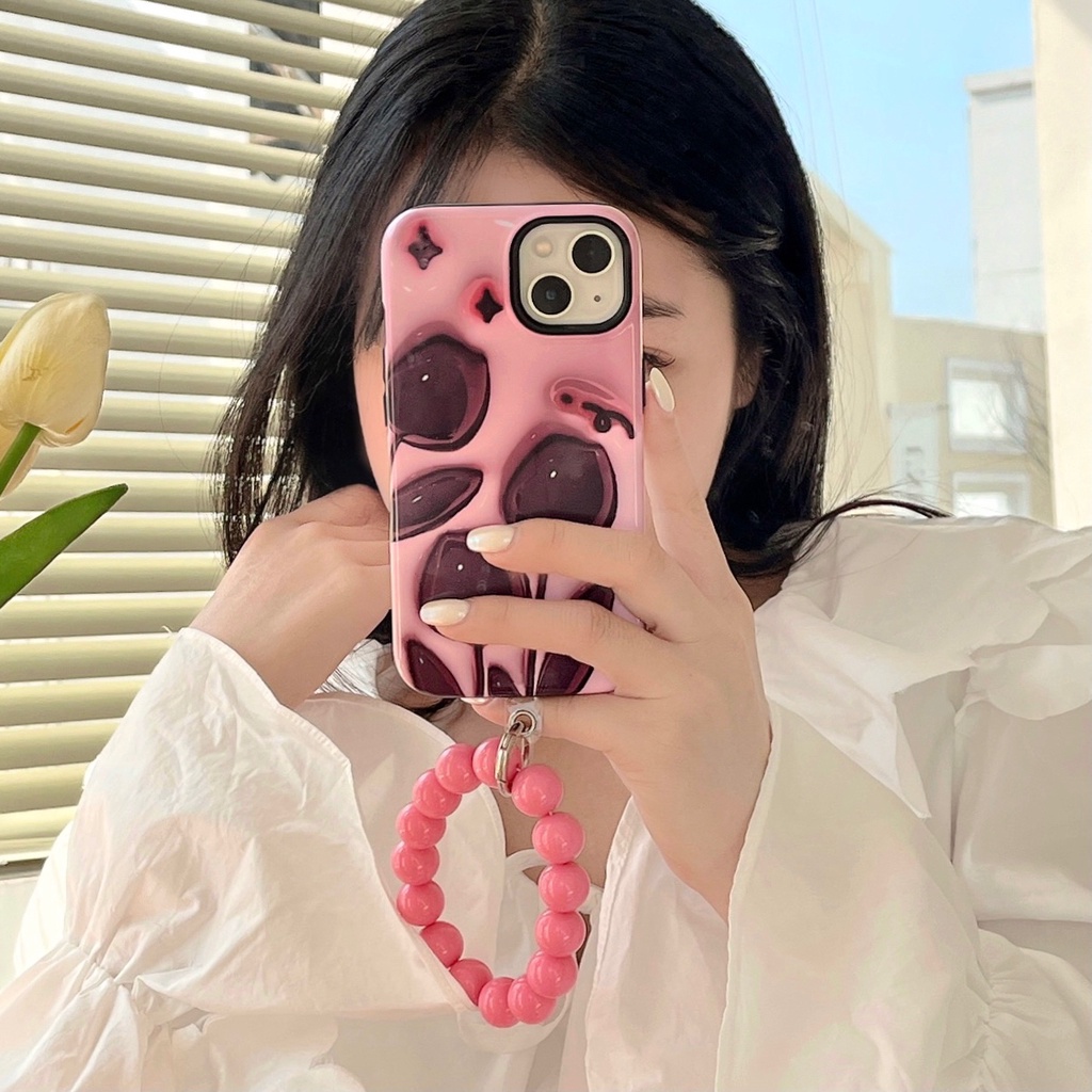 Ốp Điện Thoại TPU Dẻo Họa Tiết Hoa Tulip Đen Kèm Dây Đeo Ngọc Trai Chống Rơi Cho iPhone 14 13 12 11 Pro Max