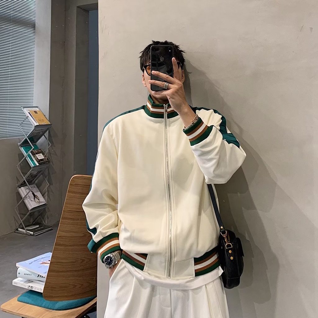 Áo Khoác Bóng Chày Cổ Đứng Dáng Rộng Phối Màu Tương Phản Thời Trang Cao Cấp Cho Nam