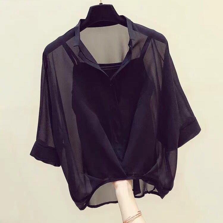 Áo Sơ Mi Chiffon Tay Ngắn Cánh Dơi Cổ Chữ V Dáng Rộng Thời Trang Mùa Hè 2022 Mới Dành Cho Bạn Nữ FMQT
