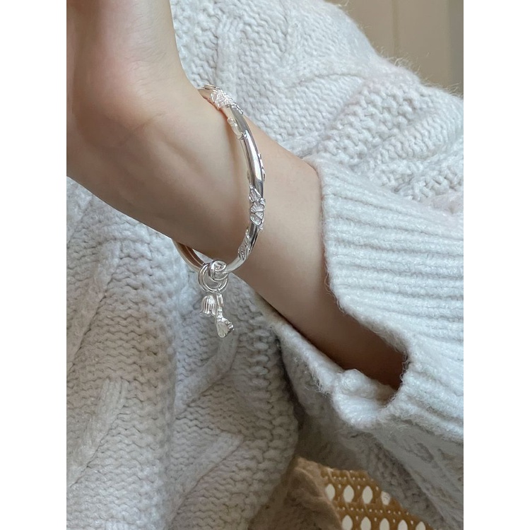 Vòng Đeo Tay Dạng Trượt Màu Trơn Họa Tiết Hoa Và Bướm Có Thể Điều Chỉnh Phong Cách niche Cao Cấp @