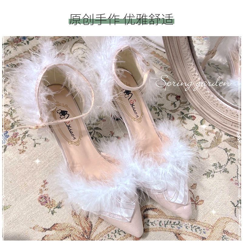 Giày Cao Gót Mũi Nhọn Thủ Công Bằng Nhung Đám Mây One Soaring Thỏ lolita Mùa Thu Đông Chính Hãng Niche No Va Chạm