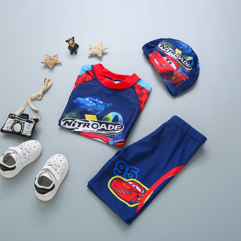 Bộ Đồ Bơi 3 Món Tay Ngắn In Hoạt Hình 95 MC Queen Kèm Nón Dành Cho Bé Trai