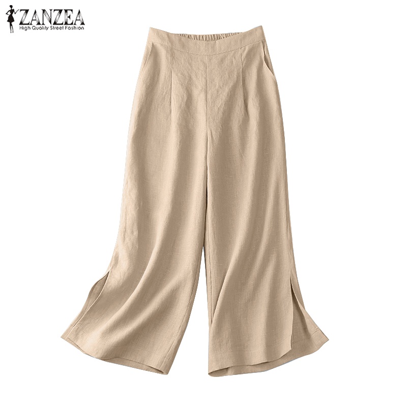 Zanzea Quần Dài Ống Rộng Lưng Thun Màu Trơn Thời Trang Hàn Quốc Cho Nữ