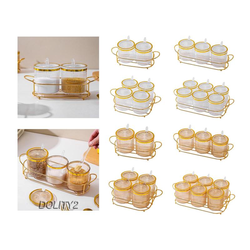 Set 2 Hộp Đựng Gia Vị Có Nắp Và Giá Đỡ Cho Nhà Bếp