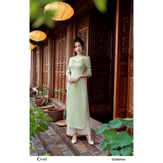 Bộ áo dài cách tân phối hoa- Chất liệu tơ nhăn cao cấp Orchid GT26O144