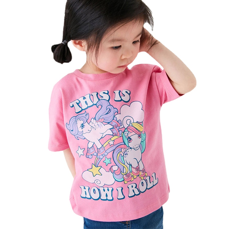 Áo Thun Tay Ngắn In Hình Kỳ Lân Dễ Thương Thời Trang Mùa Hè Cho Bé Gái