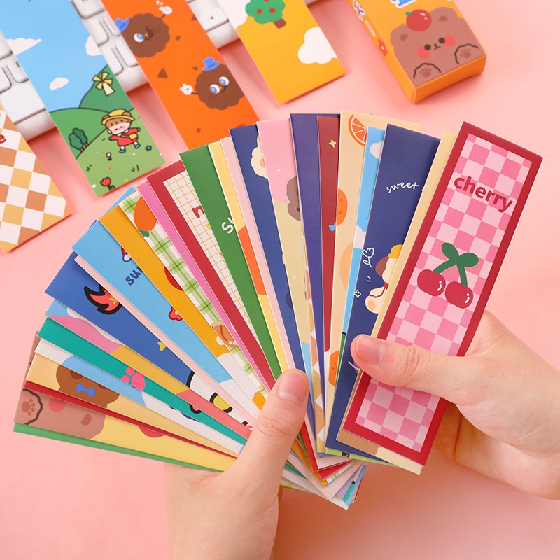 Hộp 30 Thẻ Đánh Dấu Trang Sách Hình Gấu Hoạt Hình Đáng Yêu