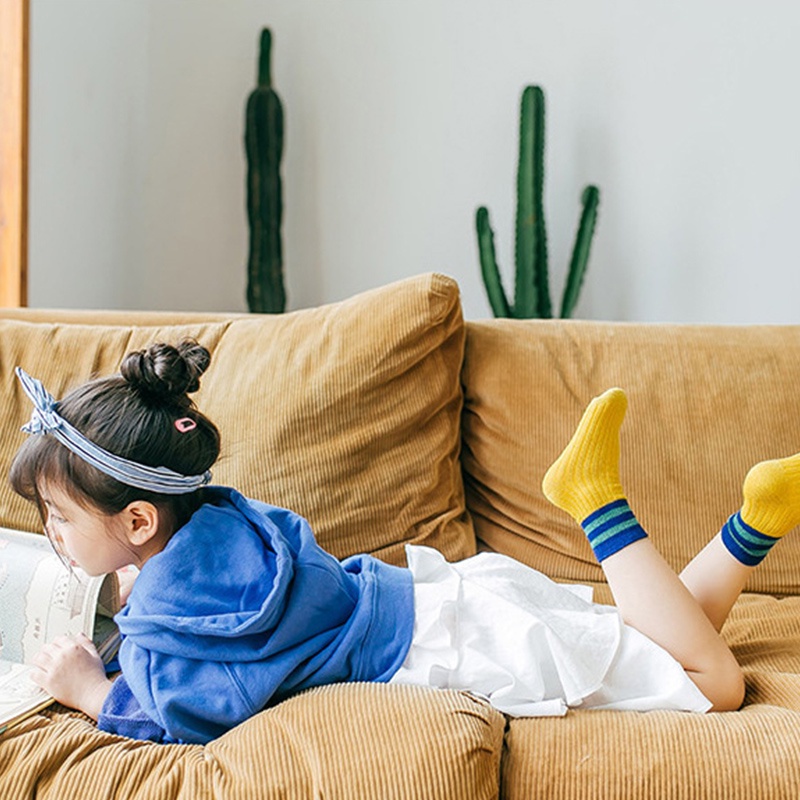 Set 5 Đôi Tất Thể Thao Chất Liệu Cotton Mềm Mại Co Giãn Hoạ Tiết Kẻ Sọc Dành Cho Bé Trai Và Bé Gái