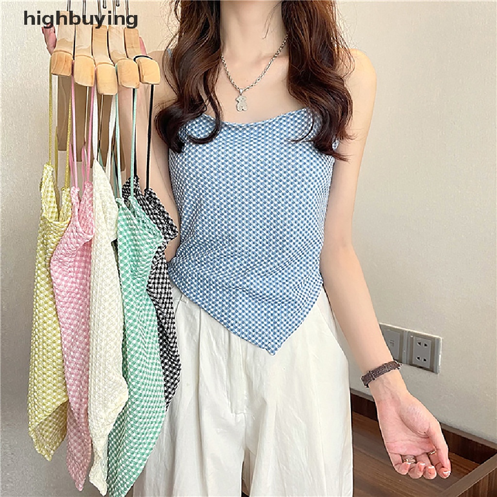 Áo Croptop Hai Dây Họa Tiết Sọc Caro Phong Cách Quyến Rũ