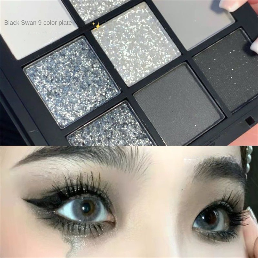 Bảng Phấn Mắt DIKALU Màu Đen Ánh Ngọc Trai Lấp Lánh Trang Điểm Mắt Khói Lâu Trôi