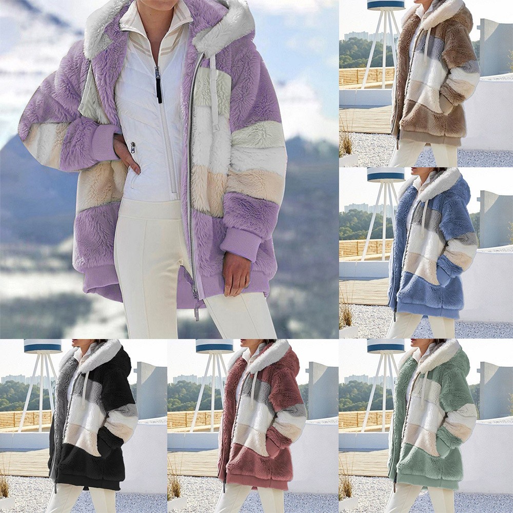 Áo Khoác Lông Cừu Có Khóa Kéo Có Mũ Trùm Đầu Thời Trang Cho Nữ MM0411