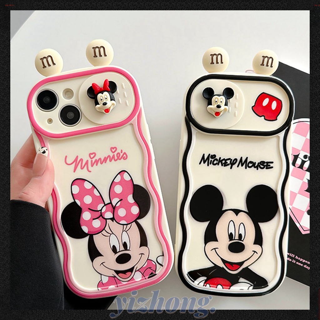 Ốp Điện Thoại TPU Dẻo Hình Chuột Mickey Minnie 3D Có Thanh Trượt Bảo Vệ Camera Cho IPhone 11 14 13 12 Pro Max